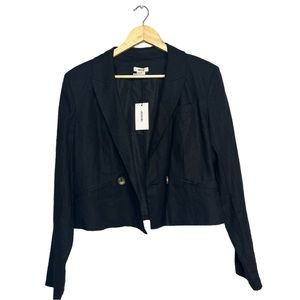 Jason Wu NWT Black Cropped Blazer Linen Blend Double Breasted Women’s Size L